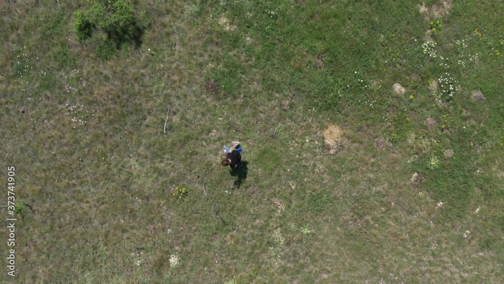 Mother and toddler having fun in the field 4K drone footage Mother and toddler having fun in the field 4K drone footage