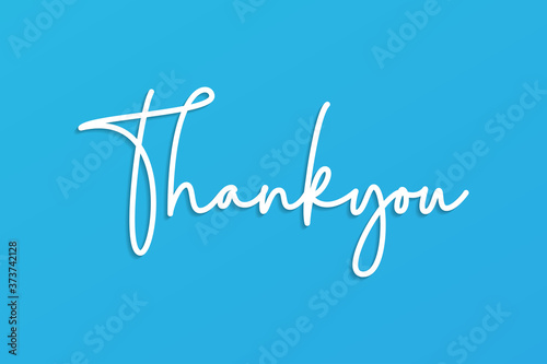 Thank You Lettering White Text Handwriting Calligraphy with Shadow isolated on Blue Background. Flat Vector Illustration Design Template Element for Greeting Cards
