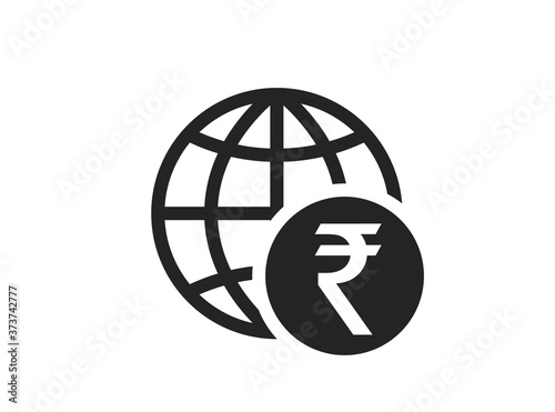 globe with indian rupee coin icon. world money symbol