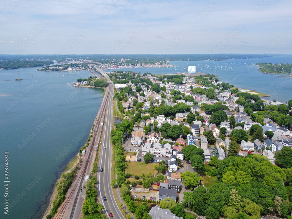 Aerial view of Salem historic city center and Salem Harbor in town of Salem, Massachusetts MA, USA. Aerial view of Salem historic city center and Salem Harbor in town of Salem, Massachusetts MA, USA.