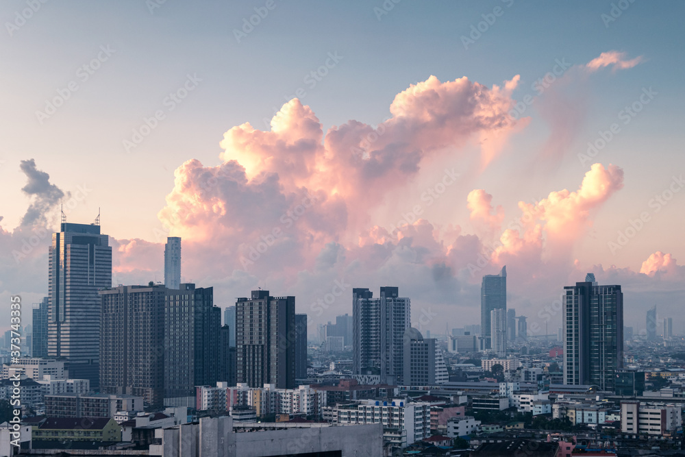 Bangkok city with skyscraper building in the morning at business district