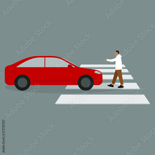 Male character stops the car, drove into a crosswalk