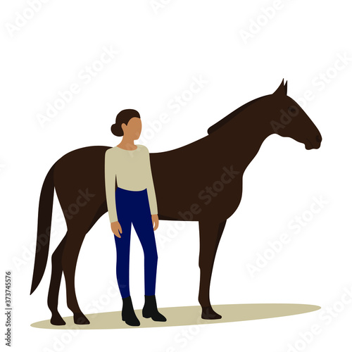 Female character with a horse on a white background