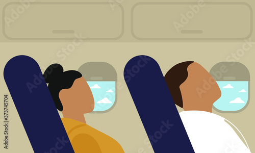 Male character and female character in an airplane
