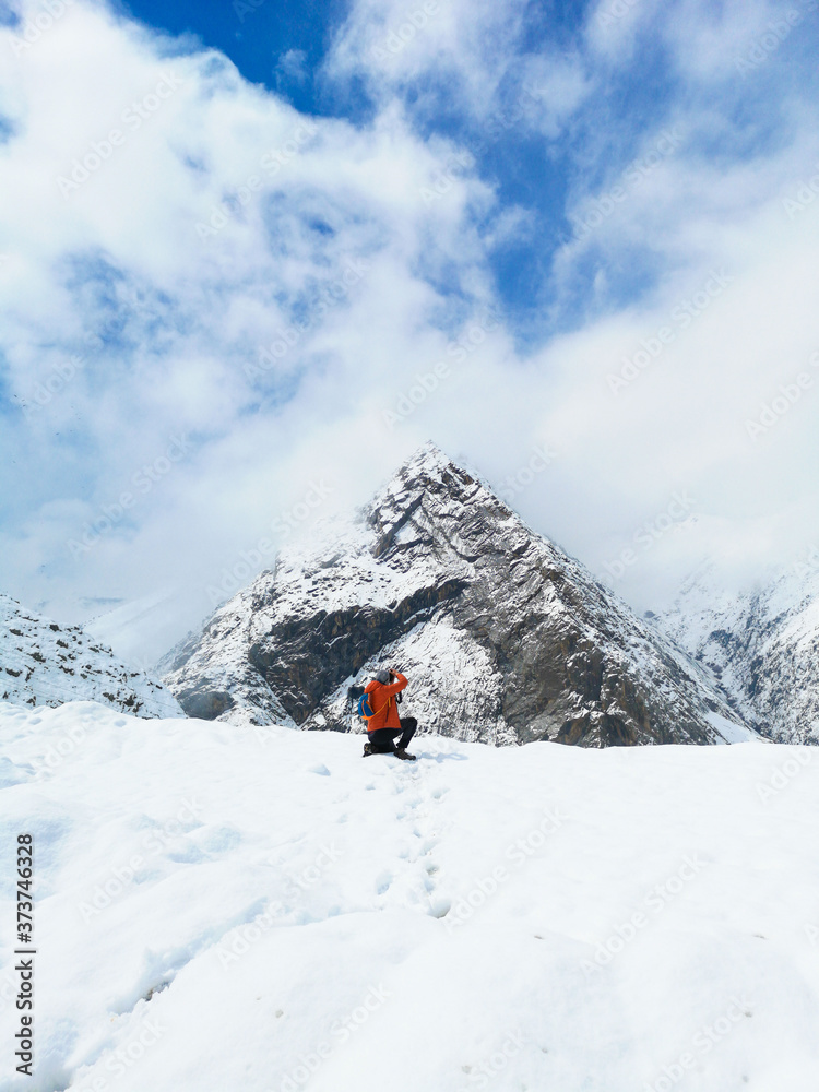 skier on the top of mountain skier on the top of mountain