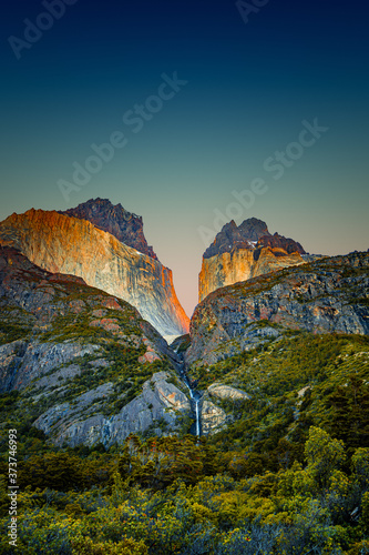 Magical colorful sunrise at major peaks, standing high towers te