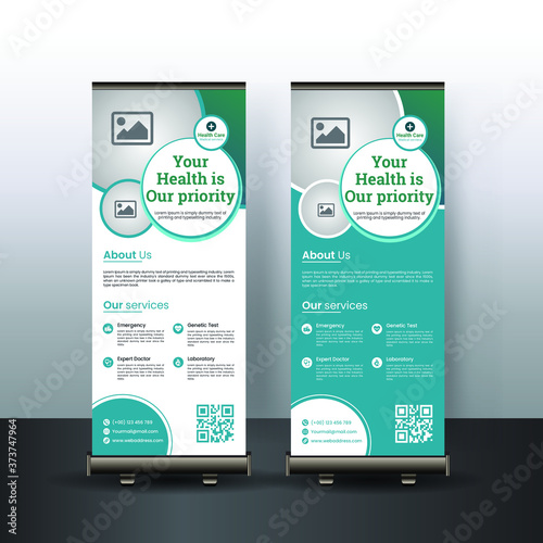 Healthcare and medical roll up design. roll up banner design layout. Vertical banner design template.