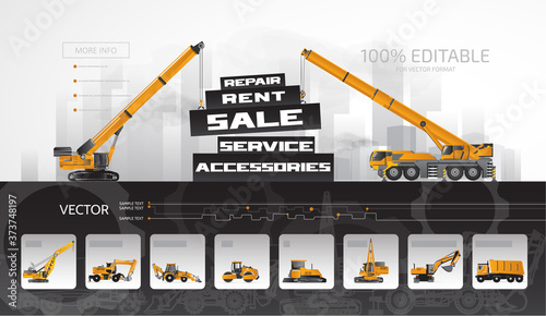 Vector construction heavy equipment of various types.