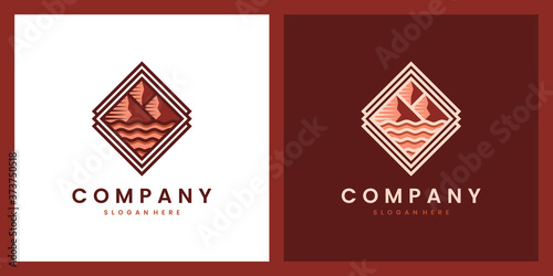 set logo mountain and sea with line concept logo design inspiration