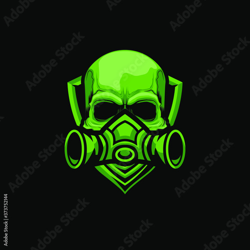 Green Skull With Gas Mask Shield Logo Vector Illustration