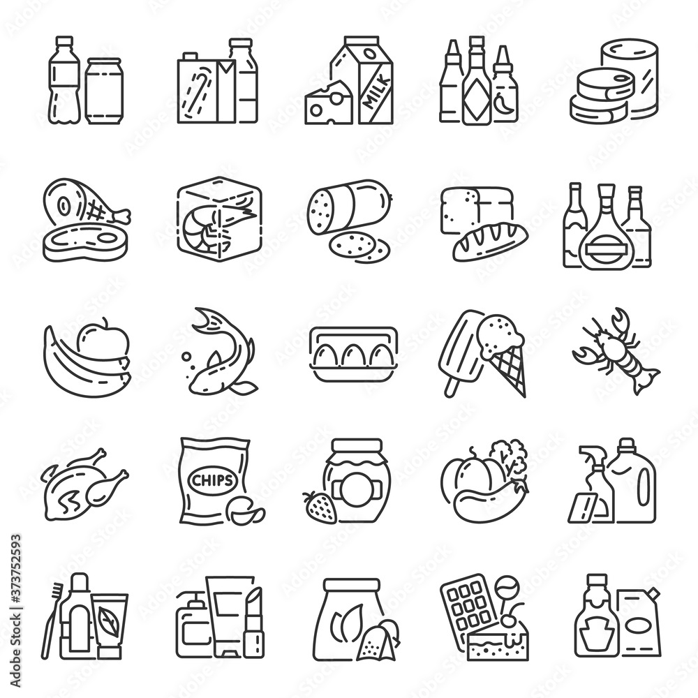 Supermarket Products Packaging Icon Set Food In The Market Linear supermarket-products-packaging-icon-set-food-in-the-market-linear