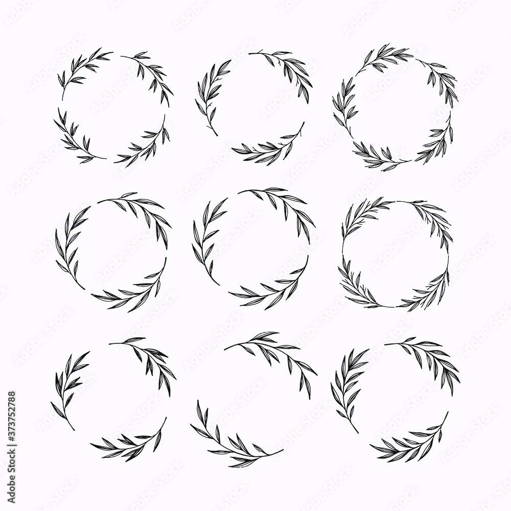Hand drawn vector wreaths set. Floral round frames, design elements for cards, quotes, invitations and posters