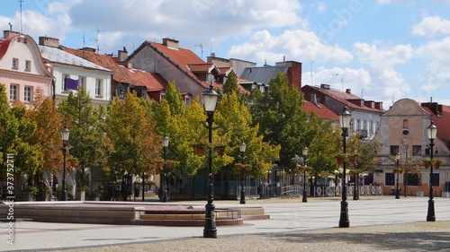 old historic buildings at old market square in Plock, Poland