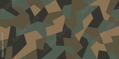 Vector geometric camouflage seamless pattern. Khaki design style for t-shirt. Military texture debris shape pattern, camo clothing while hunting illustration.