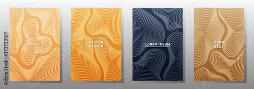Curve topography lines imitation creative vector covers set.