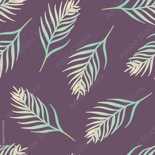 Vector Gradient Palm Tree Leave Shapes on Juicy Purple seamless pattern background.