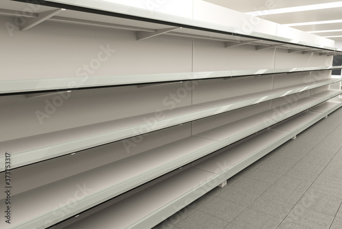 Empty supermarket stand interior, 3d render 