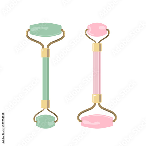 Vector illustration quartz roller. Flat beauty tools. Face roller. Fashion design. Massage lines.