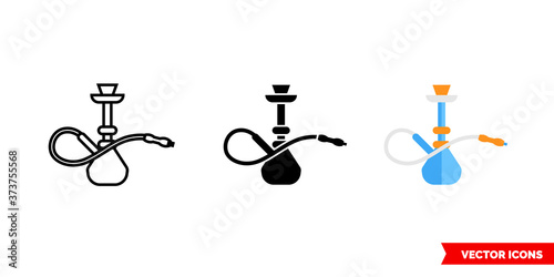 Hookah icon of 3 types color, black and white, outline. Isolated vector sign symbol.