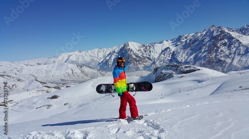 young skier skiing on the mountain and winter season, snow sale, ski resort 