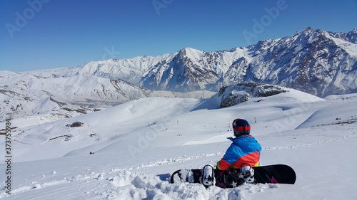 young skier skiing on the mountain and winter season, snow sale, ski resort 