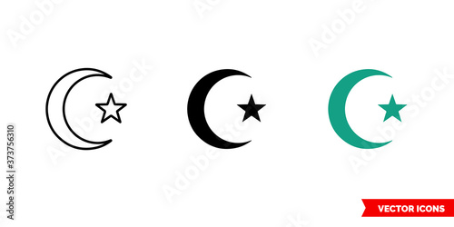 Islam moon star icon of 3 types color, black and white, outline. Isolated vector sign symbol.