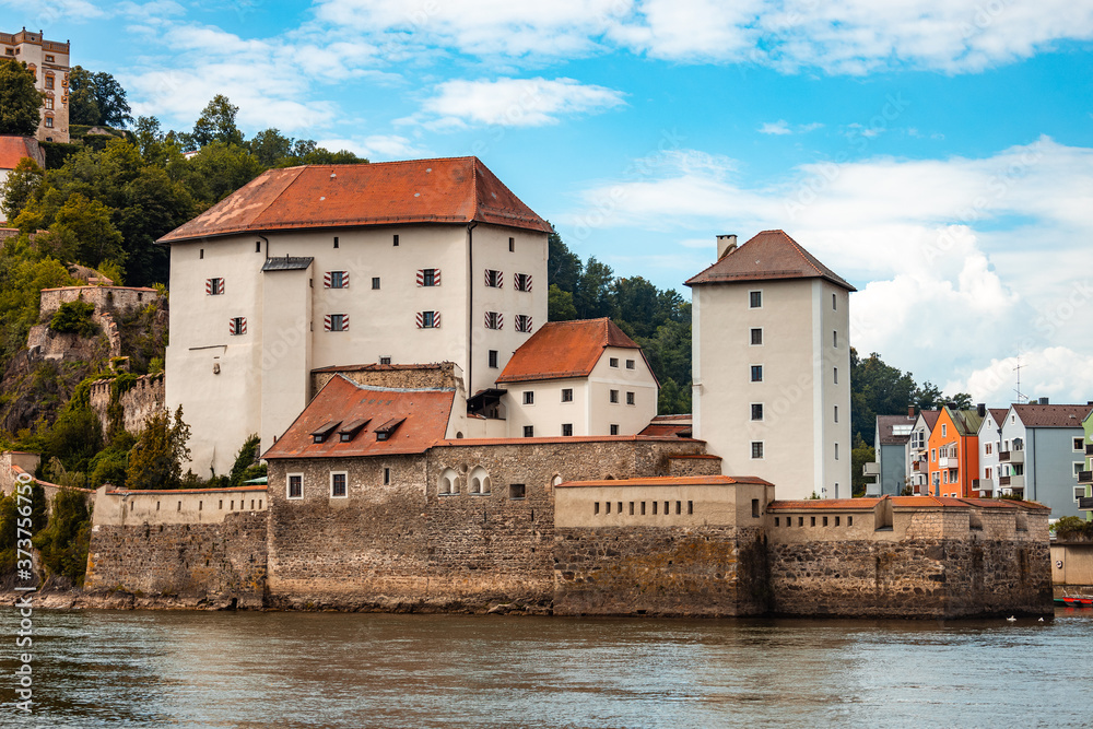 Veste Oberhaus and Veste Niederhaus near the river danube in Passau, Germany.