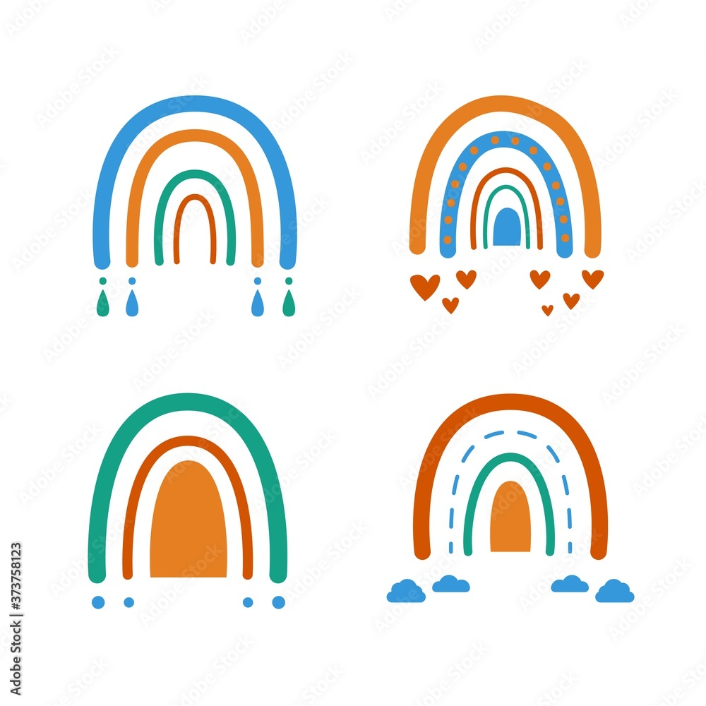 Childish hand drawn rainbows. Boho baby print for kids scandinavian style, cute nursery doodle print. Vector illustration Childish hand drawn rainbows. Boho baby print for kids scandinavian style, cute nursery doodle print. Vector illustration