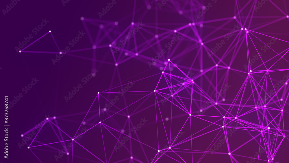 Abstract futuristic dynamic background. Network connection structure with dots and lines. 3D rendering.
