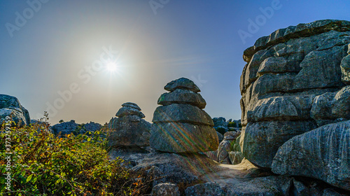 National natural reserve landscape with rocks, erosion, karst, hike in The Sierra del Torcal, Andalusia, Antequera, Spain