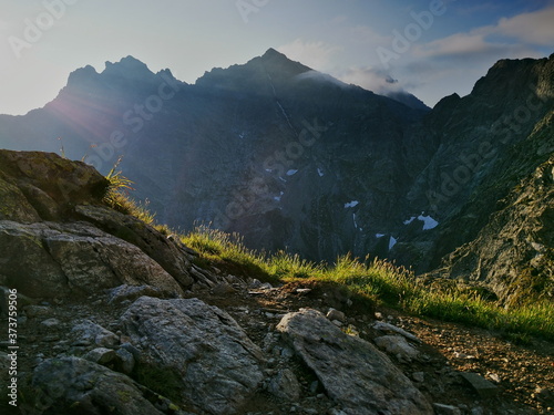 A view of Rysy in the morning. Poland Tatra Mountains Zakopane vacation.