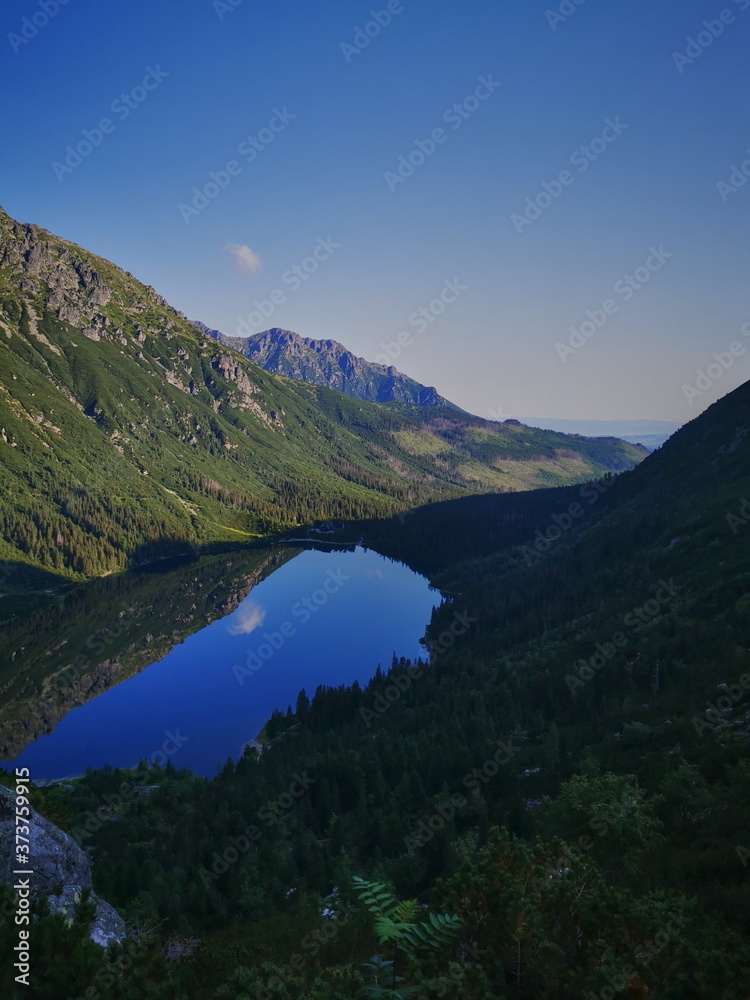 Morskie Oko has a view. Morning above the sea's eye. Holidays in the Tatra Mountains Zakopane.