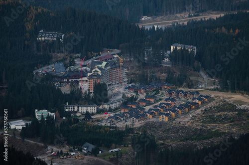 Fototapeta Naklejka Na Ścianę i Meble -  The photo shows challets and hotel in Jasna, Demanovska dolina, Slovakia