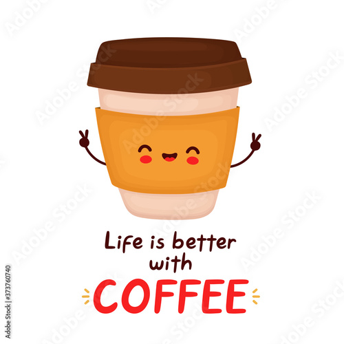 Cute happy coffee cup character