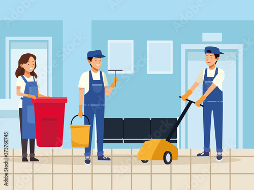 housekeeping team workers with tools