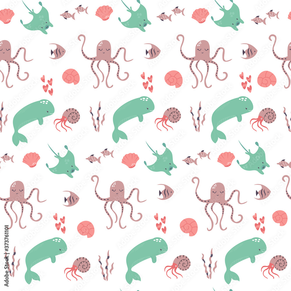 Seamless pattern with cute sea animals. Vector illustration Seamless pattern with cute sea animals. Vector illustration