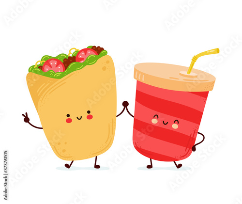 Cute happy burrito and soda water