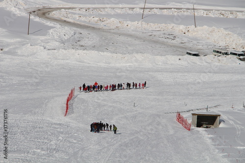people skiing, skiers, winter, ski resort 