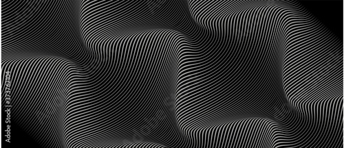 Abstract background of diagonal lines curved in a sinusoid. Long smooth wave in space. Difference thickness volume flow.