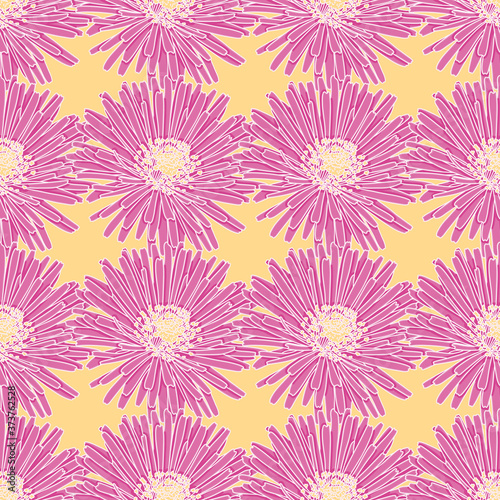 Hottentot Fig floral seamless vector pattern. Illustration background of flowers with thin petals.