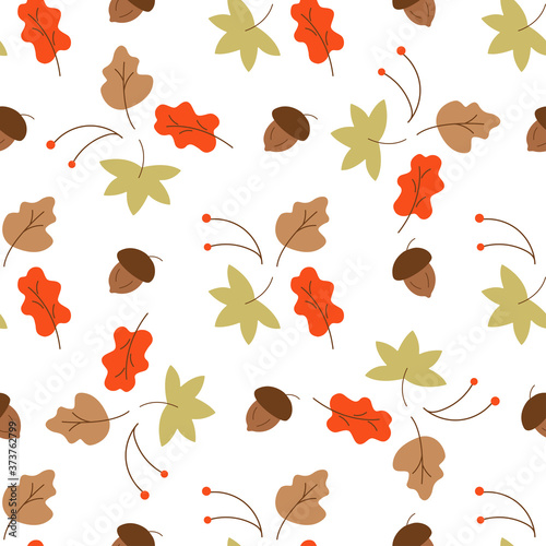 Seamless pattern with autumn leaves, acorns vector