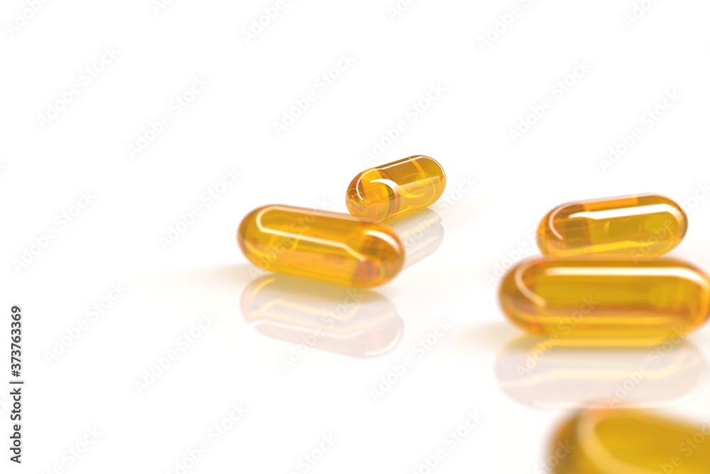 3D rendering of fish oil capsules on white background 3D rendering of fish oil capsules on white background