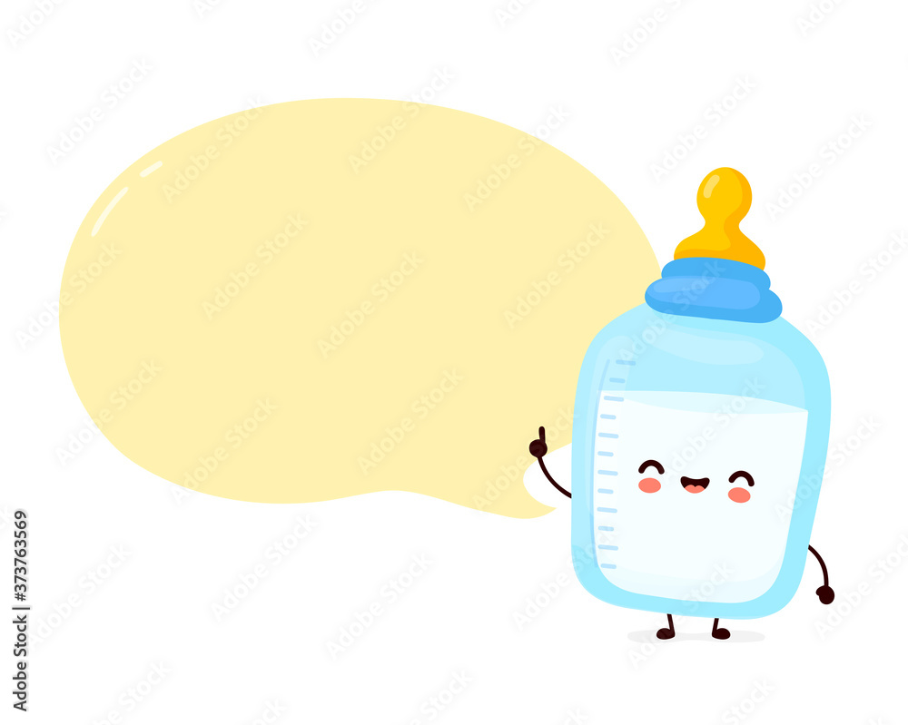 Fototapeta premium Cute happy baby bottle with nipple pacifier