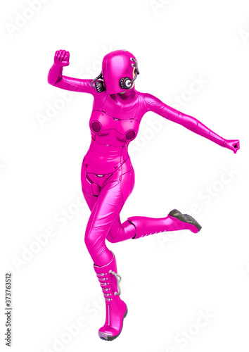 cyber soldier female running side view