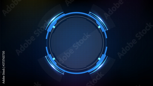 abstract futuristic background of blue circle round glowing technology sci fi frame. hud ui