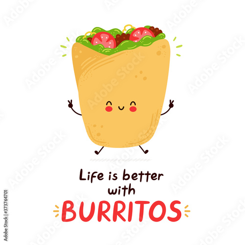 Cute happy burrito character vector