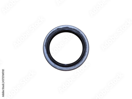 New car crankshaft oil seal on an isolated white background. Spare parts.