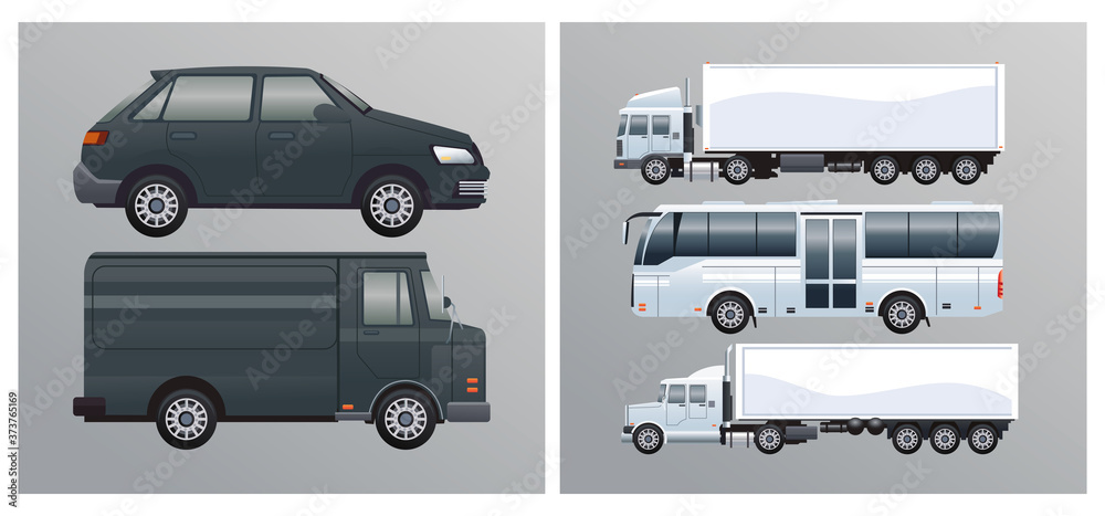 bus and trucks with vehicles branding mockup style bus and trucks with vehicles branding mockup style
