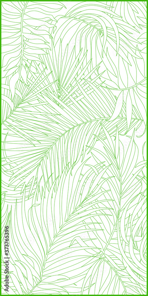 Green lines pattern of tropical leaves pattern style on white background, flat line vector and illustration.