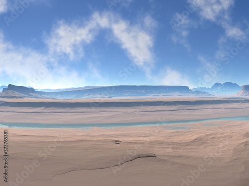 3d illustration of mountain and sea landscape